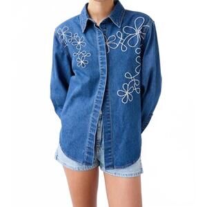 NEW RAISONNEL paisley denim shacket in medium wash